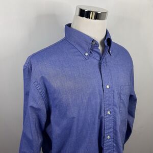 Lands End 17 35 Trim Fit Oxford Dress Shirt Blue Button Down Cotton Blend